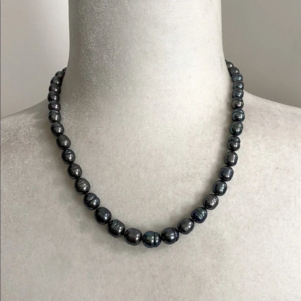 Freshwater Cultured Peacock Blue Gray Pearl Necklace SS925 New In Box